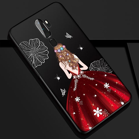 Oppo A9 (2020)用シリコンケース ソフトタッチラバー バタフライ ドレスガール ドレス少女 カバー S01 Oppo レッド・ブラック