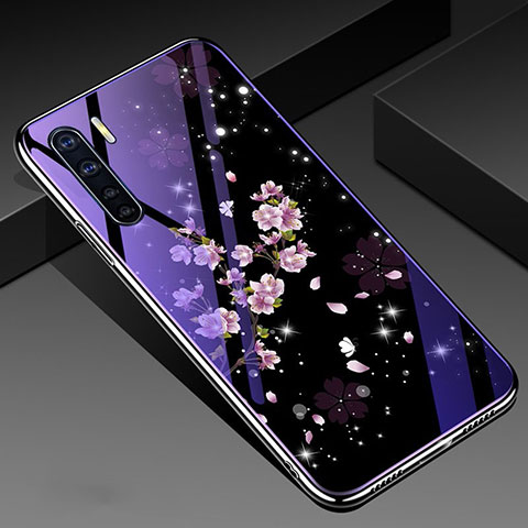 Oppo A91用ハイブリットバンパーケース プラスチック 鏡面 花 カバー Oppo カラフル