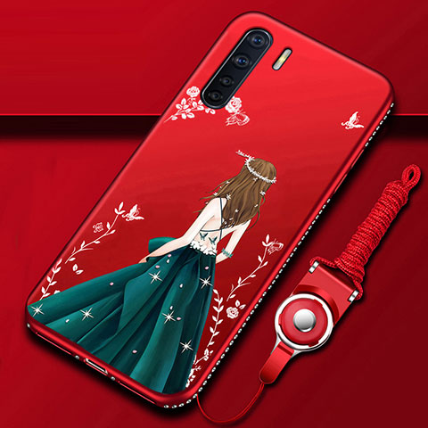 Oppo A91用シリコンケース ソフトタッチラバー バタフライ ドレスガール ドレス少女 カバー Oppo グリーン