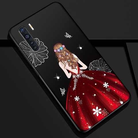 Oppo A91用シリコンケース ソフトタッチラバー バタフライ ドレスガール ドレス少女 カバー S01 Oppo レッド・ブラック