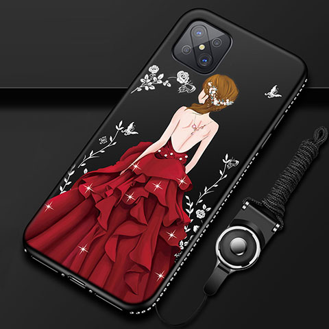 Oppo A92s 5G用シリコンケース ソフトタッチラバー バタフライ ドレスガール ドレス少女 カバー Oppo レッド・ブラック