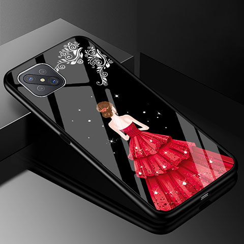 Oppo A92s 5G用ハイブリットバンパーケース プラスチック ドレスガール ドレス少女 鏡面 カバー Oppo レッド・ブラック