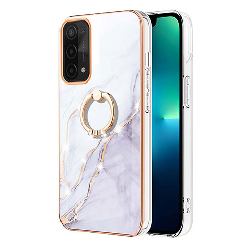 Oppo A93 5G用シリコンケース ソフトタッチラバー バタフライ パターン カバー アンド指輪 Y05B Oppo ホワイト