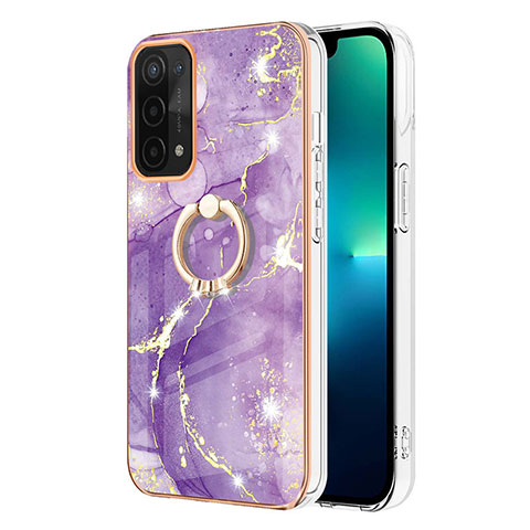 Oppo A93 5G用シリコンケース ソフトタッチラバー バタフライ パターン カバー アンド指輪 Y05B Oppo パープル