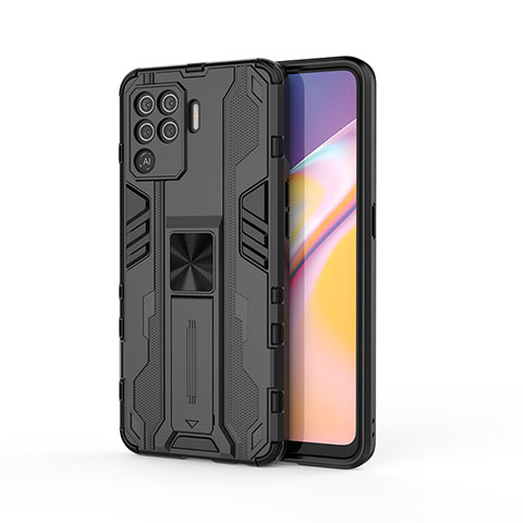 Oppo A94 4G用ハイブリットバンパーケース スタンド プラスチック 兼シリコーン カバー マグネット式 Oppo ブラック