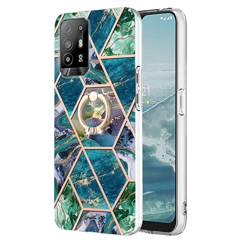 Oppo A94 5G用シリコンケース ソフトタッチラバー バタフライ パターン カバー アンド指輪 Y01B Oppo モスグリー