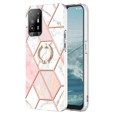 Oppo A94 5G用シリコンケース ソフトタッチラバー バタフライ パターン カバー アンド指輪 Y01B Oppo ピンク