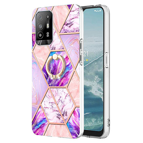 Oppo A94 5G用シリコンケース ソフトタッチラバー バタフライ パターン カバー アンド指輪 Y01B Oppo ラベンダー