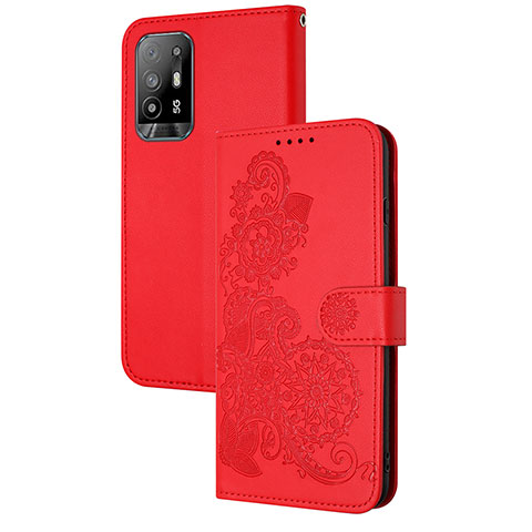 Oppo A94 5G用手帳型 レザーケース スタンド 花 カバー Y01X Oppo レッド