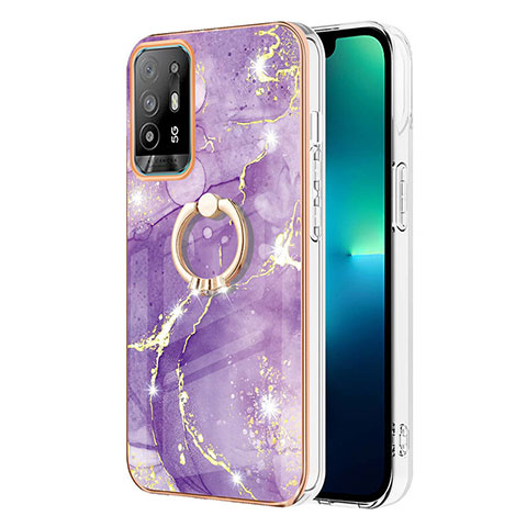 Oppo A95 5G用シリコンケース ソフトタッチラバー バタフライ パターン カバー アンド指輪 Y05B Oppo パープル