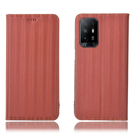 Oppo A95 5G用手帳型 レザーケース スタンド カバー H23P Oppo ブラウン