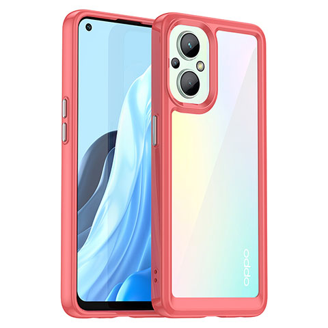 Oppo A96 5G用ハイブリットバンパーケース クリア透明 プラスチック カバー J01S Oppo レッド