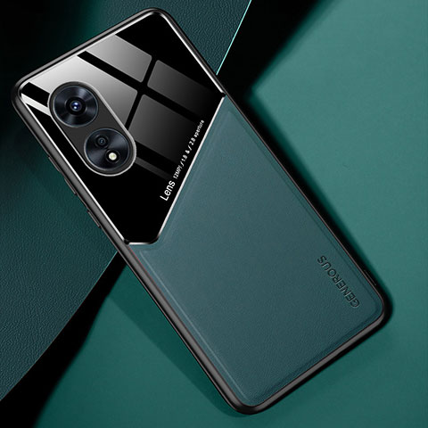 Oppo A97 5G用シリコンケース ソフトタッチラバー レザー柄 アンドマグネット式 Oppo グリーン