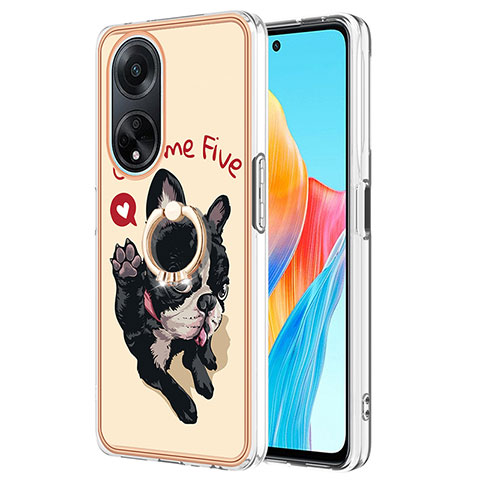 Oppo A98 5G用シリコンケース ソフトタッチラバー バタフライ パターン カバー アンド指輪 YB2 Oppo カーキ色