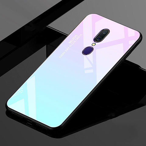 Oppo A9X用ハイブリットバンパーケース プラスチック 鏡面 虹 グラデーション 勾配色 カバー Oppo シアン