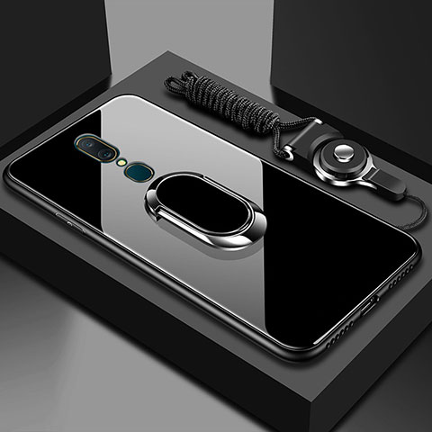 Oppo A9X用ハイブリットバンパーケース プラスチック 鏡面 カバー アンド指輪 Oppo ブラック