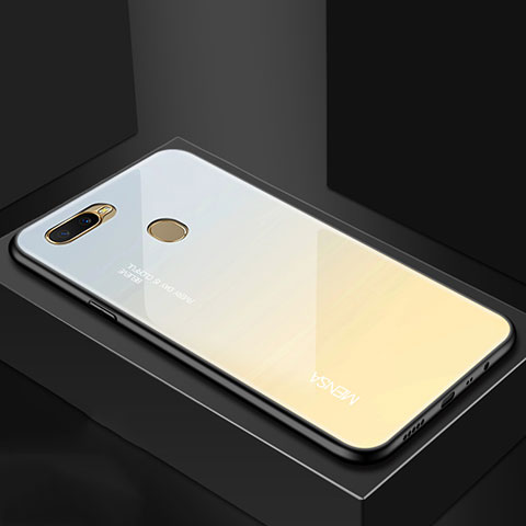 Oppo AX7用ハイブリットバンパーケース プラスチック 鏡面 虹 グラデーション 勾配色 カバー Oppo イエロー