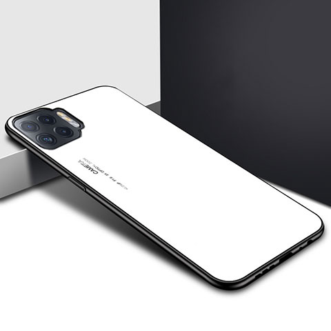 Oppo F17 Pro用ハイブリットバンパーケース プラスチック 鏡面 カバー Oppo ホワイト