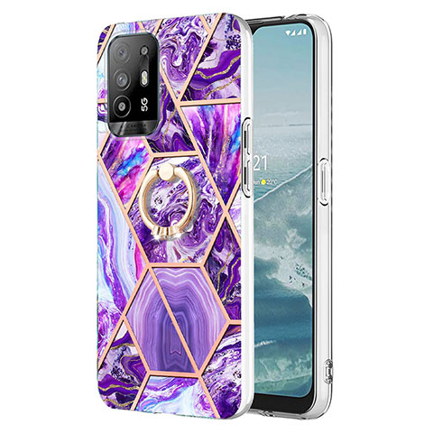 Oppo F19 Pro+ Plus 5G用シリコンケース ソフトタッチラバー バタフライ パターン カバー アンド指輪 Y01B Oppo パープル