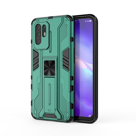 Oppo F19 Pro+ Plus 5G用ハイブリットバンパーケース スタンド プラスチック 兼シリコーン カバー マグネット式 Oppo グリーン