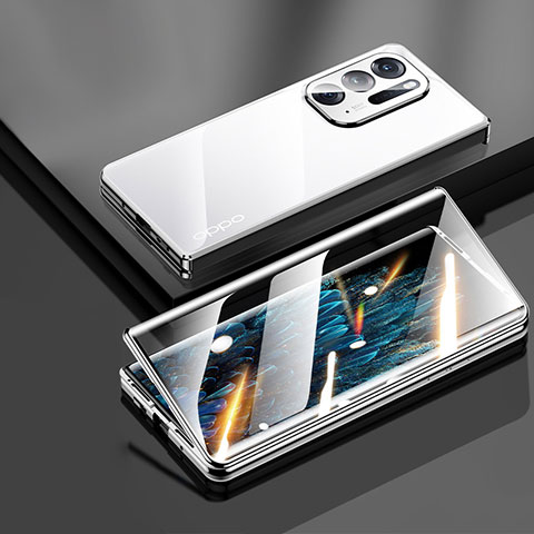 Oppo Find N 5G用ケース 高級感 手触り良い アルミメタル 製の金属製 360度 フルカバーバンパー 鏡面 カバー Oppo シルバー