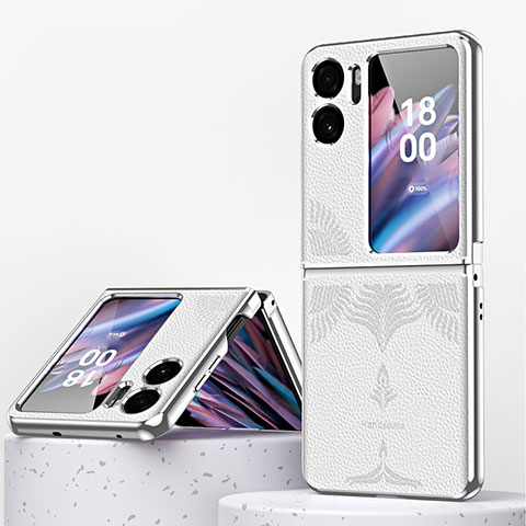 Oppo Find N2 Flip 5G用ハイブリットバンパーケース 高級感 手触り良いレザー柄 兼プラスチック ZL1 Oppo シルバー