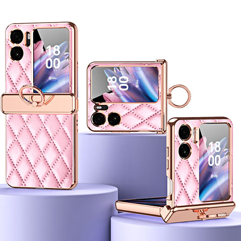 Oppo Find N2 Flip 5G用ハイブリットバンパーケース 高級感 手触り良いレザー柄 兼プラスチック ZL3 Oppo ローズゴールド