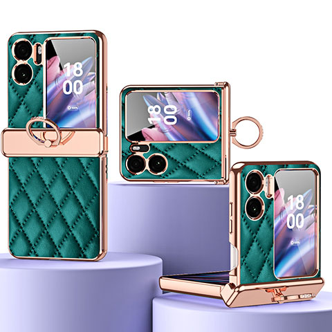 Oppo Find N2 Flip 5G用ハイブリットバンパーケース 高級感 手触り良いレザー柄 兼プラスチック ZL3 Oppo グリーン