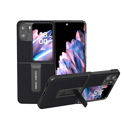 Oppo Find N2 Flip 5G用ハイブリットバンパーケース 高級感 手触り良いレザー柄 兼プラスチック BH9 Oppo ブラック