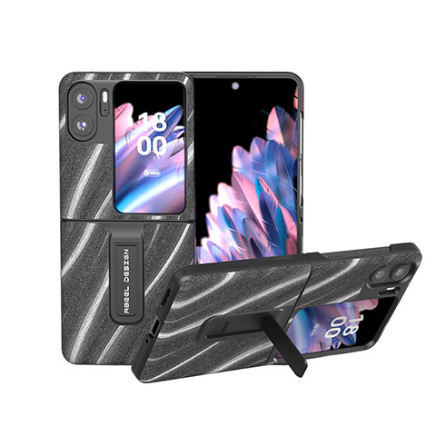 Oppo Find N2 Flip 5G用ハイブリットバンパーケース 高級感 手触り良いレザー柄 兼プラスチック BH15 Oppo ダークグレー