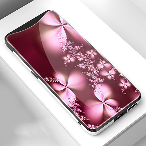 Oppo Find X用ハイブリットバンパーケース プラスチック 鏡面 花 カバー S01 Oppo レッド