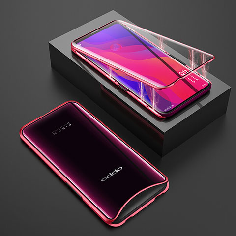 Oppo Find X Super Flash Edition用ケース 高級感 手触り良い アルミメタル 製の金属製 360度 フルカバーバンパー 鏡面 カバー T01 Oppo レッド