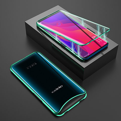 Oppo Find X Super Flash Edition用ケース 高級感 手触り良い アルミメタル 製の金属製 360度 フルカバーバンパー 鏡面 カバー T01 Oppo グリーン