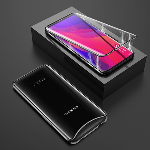 Oppo Find X Super Flash Edition用ケース 高級感 手触り良い アルミメタル 製の金属製 360度 フルカバーバンパー 鏡面 カバー T01 Oppo ブラック