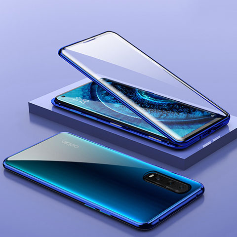 Oppo Find X2用ケース 高級感 手触り良い アルミメタル 製の金属製 360度 フルカバーバンパー 鏡面 カバー T01 Oppo ネイビー