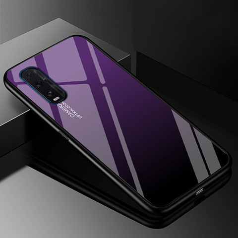 Oppo Find X2用ハイブリットバンパーケース プラスチック 鏡面 虹 グラデーション 勾配色 カバー H01 Oppo パープル