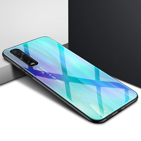 Oppo Find X2用ハイブリットバンパーケース プラスチック 鏡面 カバー Oppo シアン