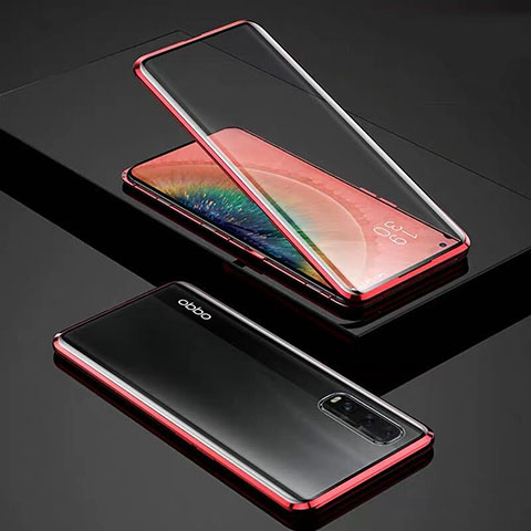 Oppo Find X2用ケース 高級感 手触り良い アルミメタル 製の金属製 360度 フルカバーバンパー 鏡面 カバー Oppo レッド