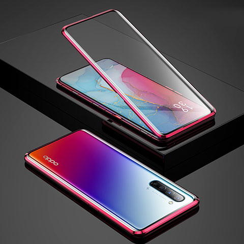 Oppo Find X2 Lite用ケース 高級感 手触り良い アルミメタル 製の金属製 360度 フルカバーバンパー 鏡面 カバー Oppo レッド