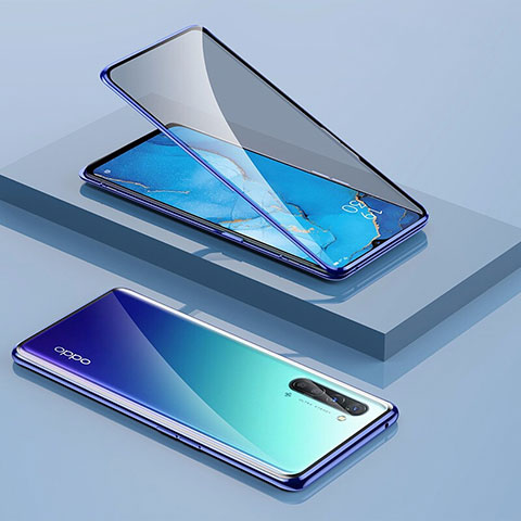 Oppo Find X2 Lite用ケース 高級感 手触り良い アルミメタル 製の金属製 360度 フルカバーバンパー 鏡面 カバー M01 Oppo ネイビー