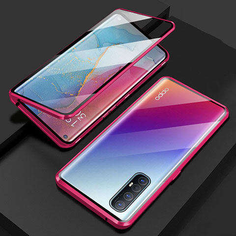 Oppo Find X2 Neo用ケース 高級感 手触り良い アルミメタル 製の金属製 360度 フルカバーバンパー 鏡面 カバー T03 Oppo レッド