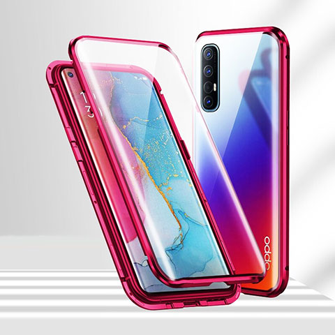 Oppo Find X2 Neo用ケース 高級感 手触り良い アルミメタル 製の金属製 360度 フルカバーバンパー 鏡面 カバー T02 Oppo レッド