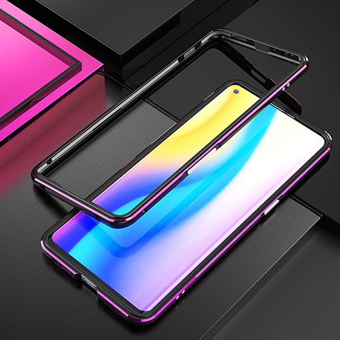 Oppo Find X2 Neo用ケース 高級感 手触り良い アルミメタル 製の金属製 バンパー カバー A01 Oppo パープル