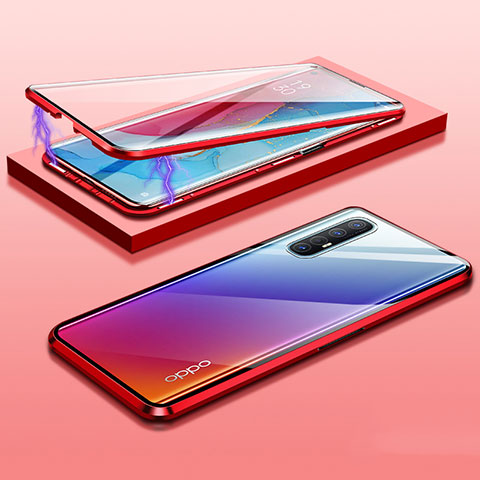 Oppo Find X2 Neo用ケース 高級感 手触り良い アルミメタル 製の金属製 360度 フルカバーバンパー 鏡面 カバー M03 Oppo レッド