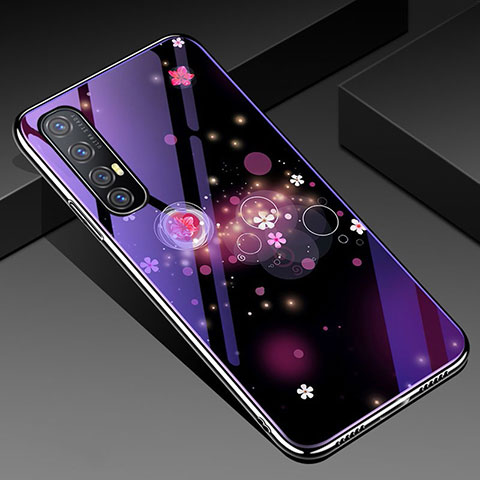 Oppo Find X2 Neo用ハイブリットバンパーケース プラスチック 鏡面 花 カバー Oppo パープル