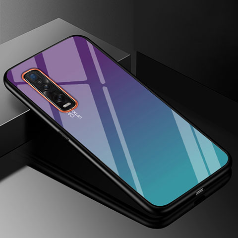 Oppo Find X2 Pro用ハイブリットバンパーケース プラスチック 鏡面 虹 グラデーション 勾配色 カバー H01 Oppo シアン