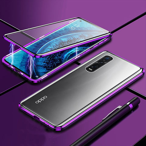 Oppo Find X2 Pro用ケース 高級感 手触り良い アルミメタル 製の金属製 360度 フルカバーバンパー 鏡面 カバー M01 Oppo パープル