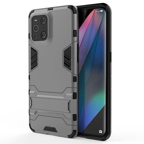 Oppo Find X3 5G用ハイブリットバンパーケース スタンド プラスチック 兼シリコーン カバー Oppo グレー