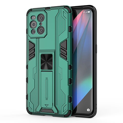 Oppo Find X3 5G用ハイブリットバンパーケース スタンド プラスチック 兼シリコーン カバー マグネット式 Oppo グリーン