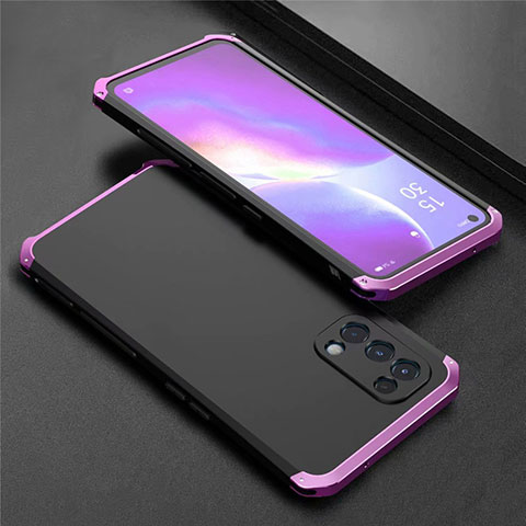 Oppo Find X3 Lite 5G用360度 フルカバー ケース 高級感 手触り良い アルミメタル 製の金属製 M02 Oppo パープル